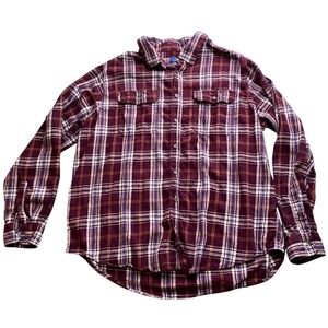 George Men's 2XLT Burgundy Plaid Flannel Button Down Shirt Tall, Front‎ Pockets